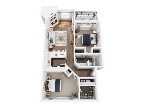 Floor plan for 2 beds, 1 bath, 861 sqft